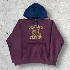 Polo Ralph Lauren Polo Jeans Athletic Dept Hoodie Burgundy Navy Mens XXL Cotton